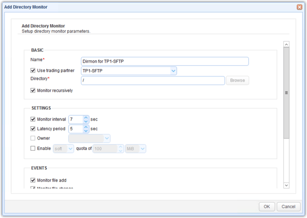 directory monitor for sftp server parameters